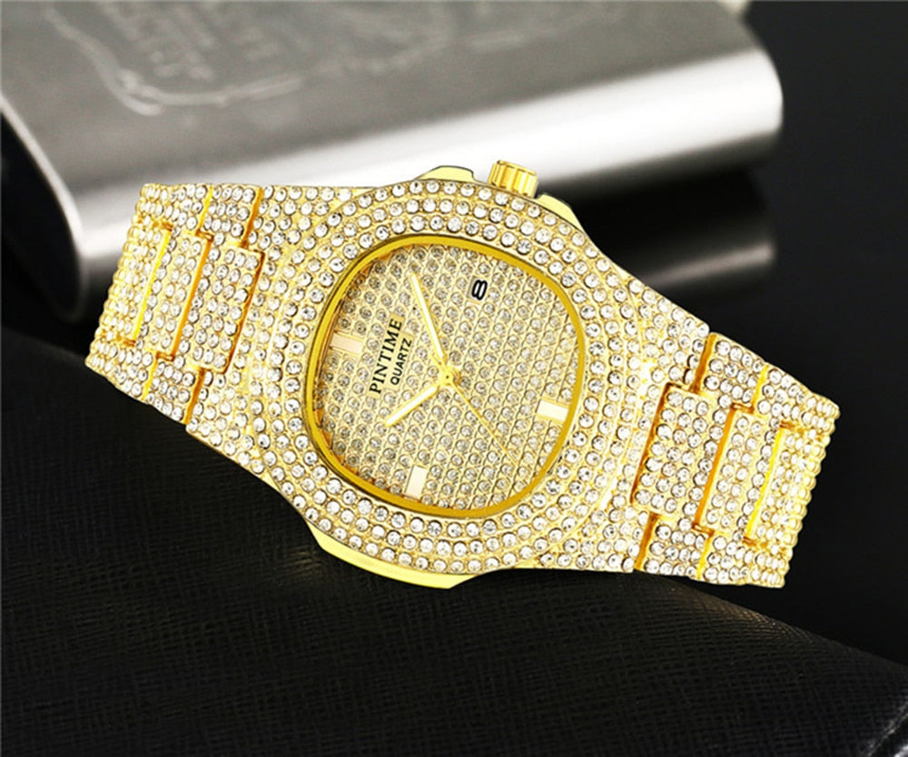 PINTIME Herrenuhr Diamant-Edelstahl-Datumsquarzuhr