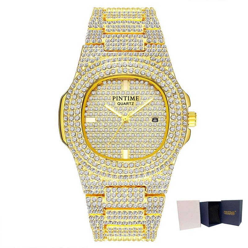 PINTIME Herrenuhr Diamant-Edelstahl-Datumsquarzuhr