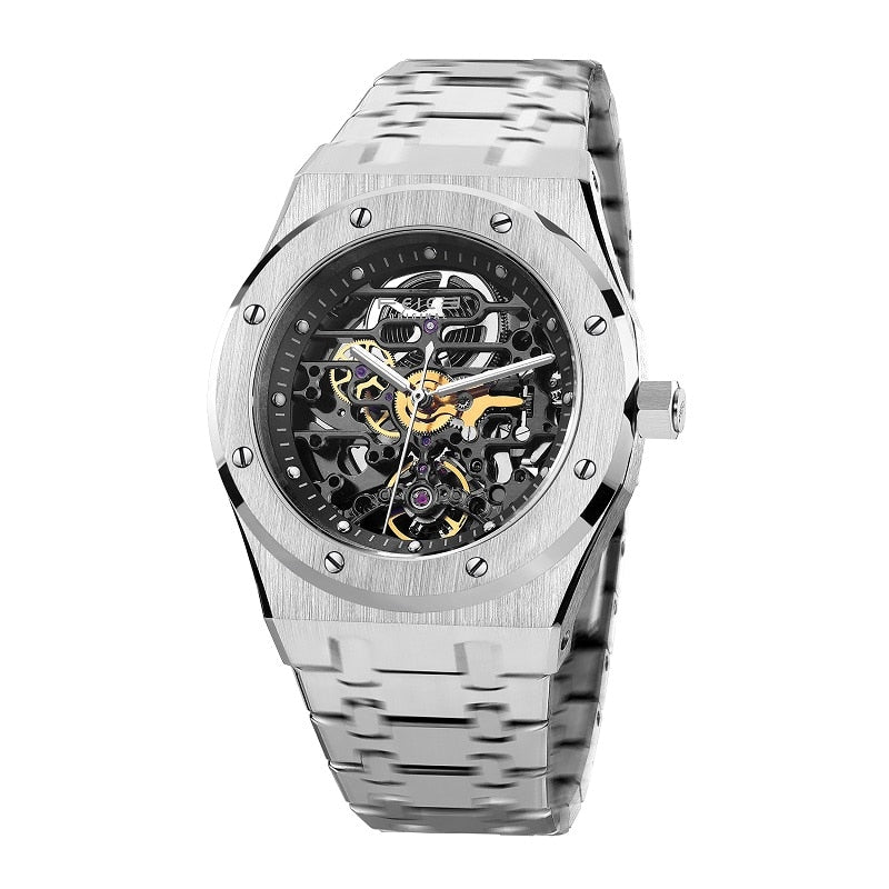FEICE Automatische mechanische Edelstahl Luxusuhr Skeleton