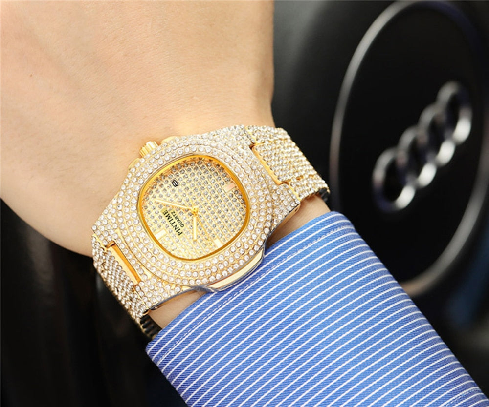 PINTIME Herrenuhr Diamant-Edelstahl-Datumsquarzuhr