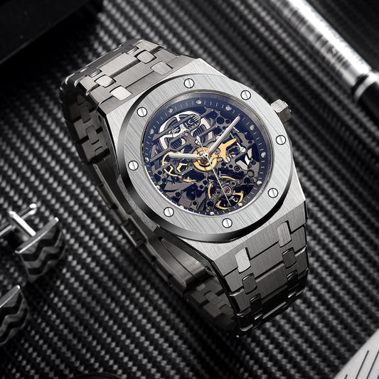 FEICE Automatische mechanische Edelstahl Luxusuhr Skeleton