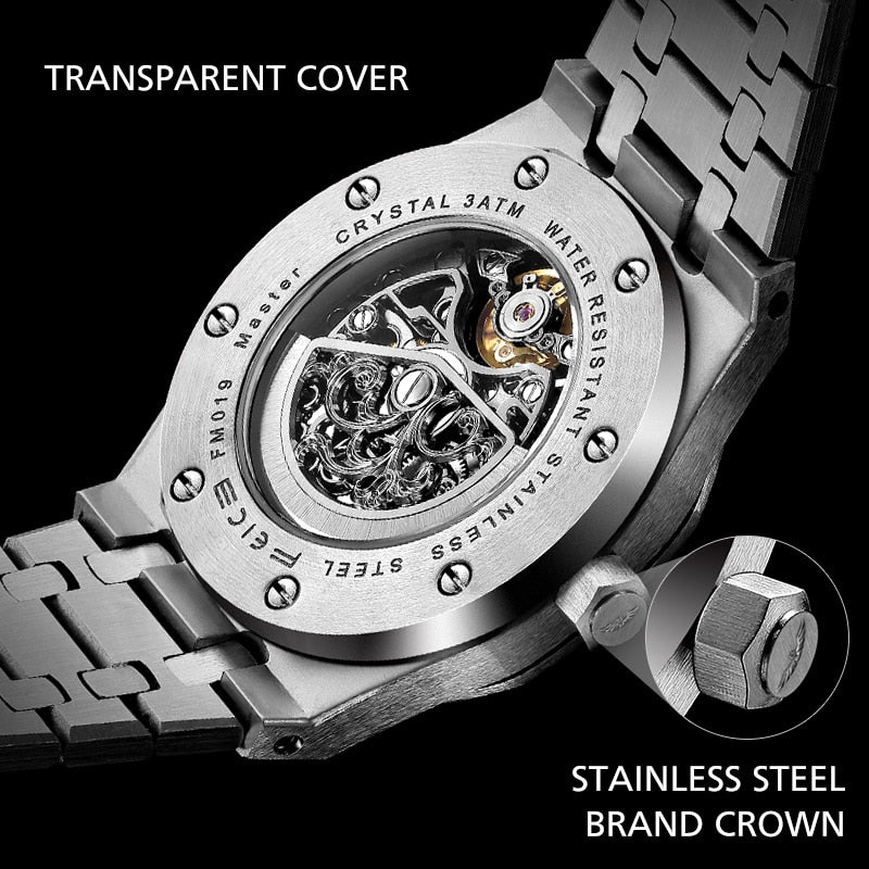 FEICE Automatische mechanische Edelstahl Luxusuhr Skeleton